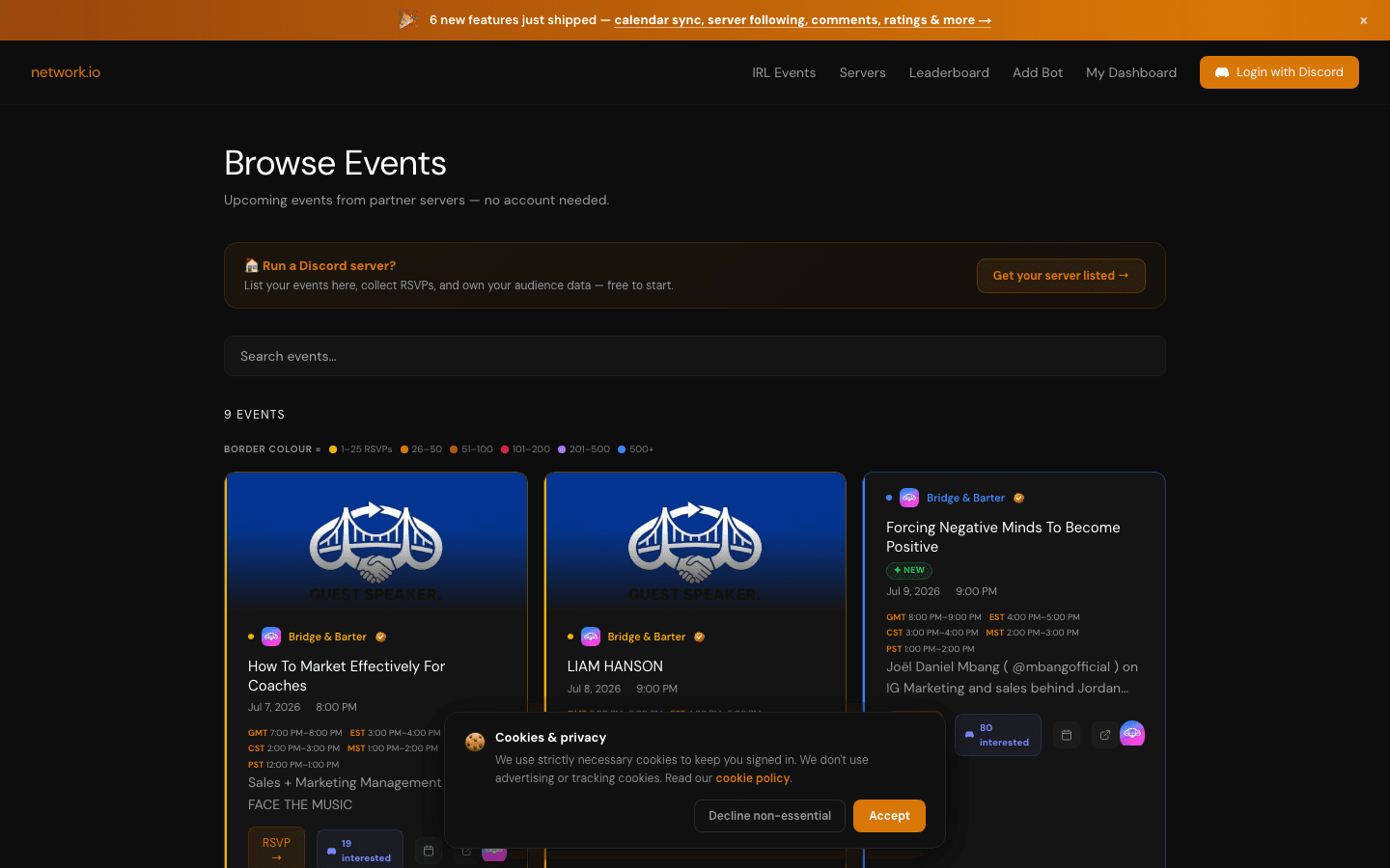 Browse — every event, in one place